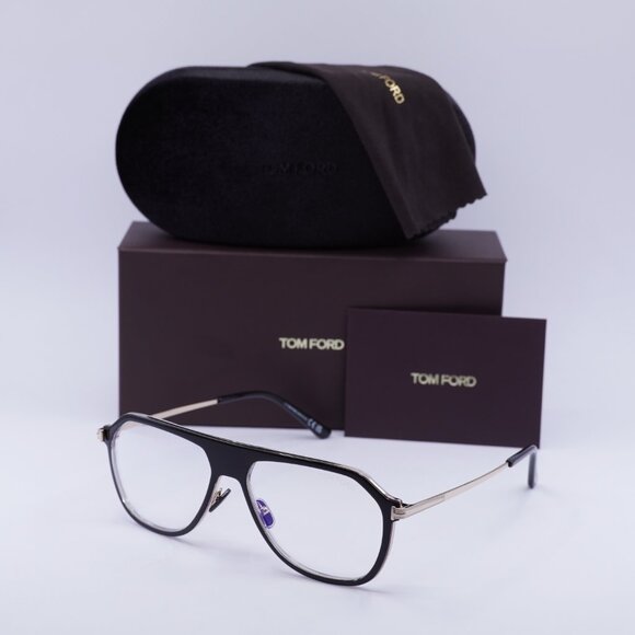Tom Ford FT5943-B 003 Aviator Eyeglasses 56mm - Black/Gold/Blue Light Block - Picture 6 of 8